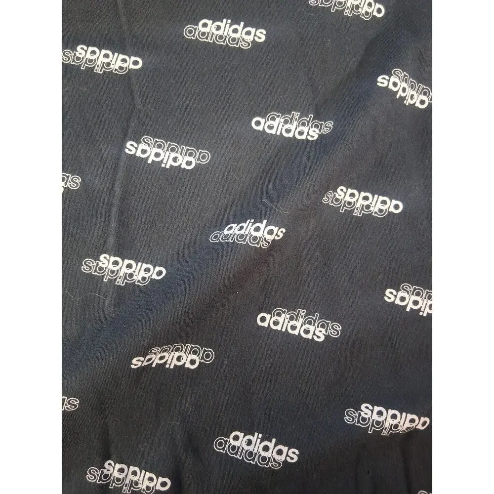 Adidas Logo Black Shirt Size XL White Logo All Over Print Short Sleeve
